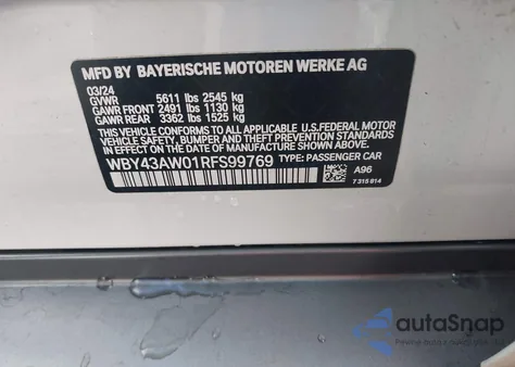 2024 BMW I4 Gran Coupe Edrive35 z USA, uszkodzony, nr VIN WBY43AW01RFS99769